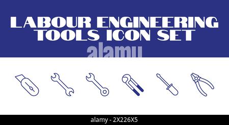 Labour day icon set. Labor Tools Icon Vector graphic illustration. Line Icons set of Engineering tools Stock Vector