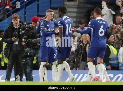 GOAL Cole Palmer of Chelsea goal celebration. - Chelsea v Everton, Premier League, Stamford Bridge Stadium, London, UK - 15th April 2024. Editorial Use Only - DataCo restrictions apply. Stock Photo