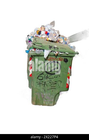 An isolated image of a bin overflowing with garbage. Perfect for waste management graphics, environmental campaigns, and sanitation awareness material Stock Photo