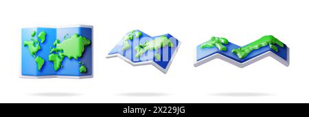 3D set of cartoon folded world map isolated Stock Vector