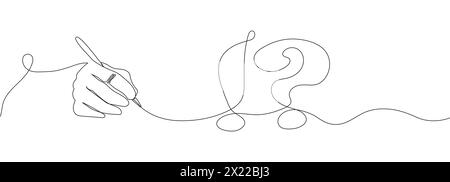 Question and exclamation marks with hands one line art. Stock Vector