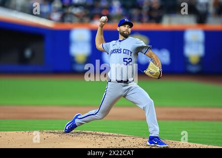 Kansas City Royals starting pitcher Michael Wacha #52 throws during the second inning of a baseball game against the New York Mets at Citi Field in New York City, New York, Friday, April 12, 2024. (Photo: Gordon Donovan) Stock Photo