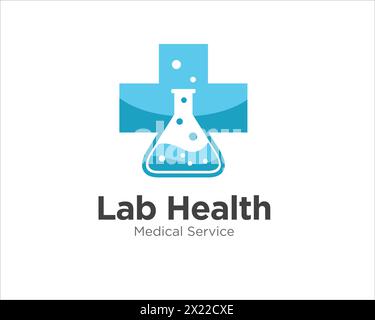 cross health with glass lab logo designs for medical research logo Stock Vector