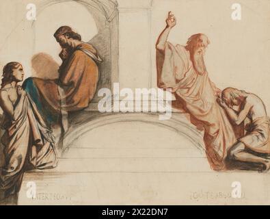 Study For A Fresco Depicting The Sacraments Of Confession And Absolution, Chapel Of The Holy Spirit, Church Of Saint-Merri, Paris, c1842-1844. Stock Photo