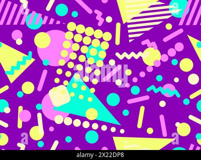 Geometric seamless pattern with memphis elements in 80s style. Colorful geometric pattern. Design of promotional products, wrapping paper and printing Stock Vector