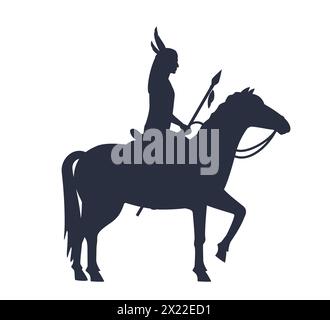 Native american indian warrior silhouette with a spear riding horse. Horseman in traditional costume Stock Vector