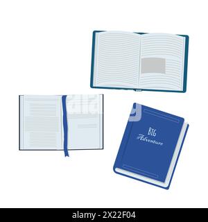 Set of books, closed and open view isolated on white background. Literature for studying, hobby objects for design. Vector illustration Stock Vector