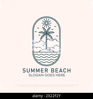 Travel Beach logo design with line art simple vector minimalist illustration template, summer logo designs Stock Vector