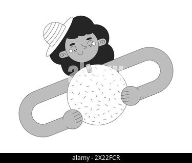 Funky geometric woman black and white 2D line cartoon character Stock Vector