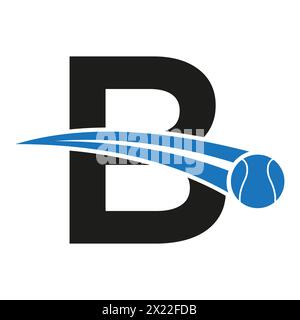 Tennis Logo On Letter B Concept With Moving Tennis Ball Symbol. Tennis Sign Stock Vector