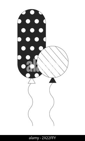 Floating helium balloons for birthday party black and white 2D line cartoon object Stock Vector