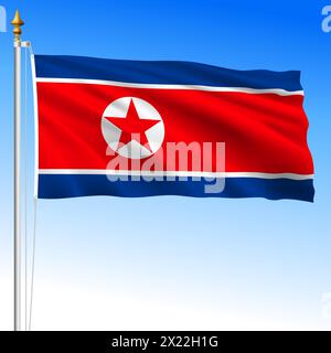 North Korea national waving flag, asiatic country, vector illustration Stock Vector