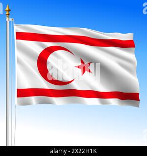 Northern Cyprus, official national waving flag on the flagpole, Cyprus, european country, vector illustration Stock Vector