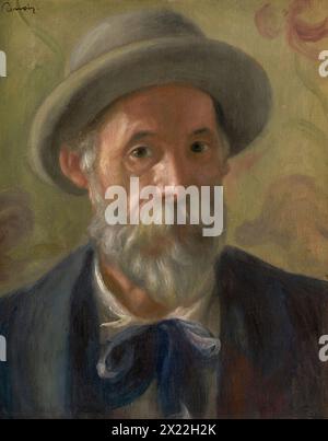 Self-Portrait, c1875. The artist presents himself with unkempt hair and beard, yet smartly dressed in a striped shirt and dark blue necktie. Stock Photo