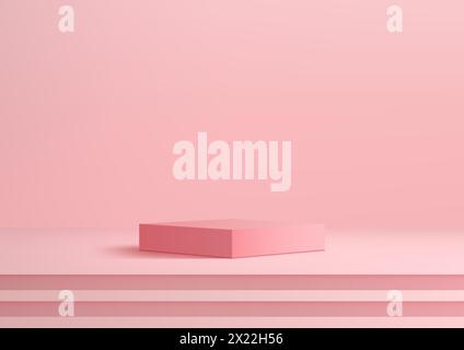 3D pink podium on steps stair against a pink background., modern concept, product display, mockup, showroom, showcase. Vector illustration Stock Vector