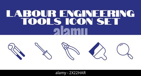 Labour day icon set. Labor Tools Icon Vector graphic illustration. Line Icons set of Engineering tools Stock Vector
