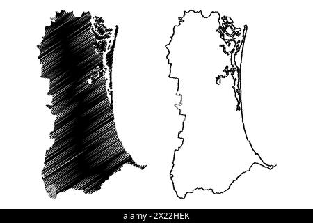 City of Gold Coast (Commonwealth of Australia, Queensland state) map vector illustration, scribble sketch Gold Coast map Stock Vector