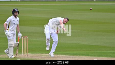 Hove UK 19th April 2024 -  Ollie Robinson bowling for Sussex during the Vitality County Championship League Two cricket match at the 1st Central County Ground in Hove : Credit Simon Dack /TPI/ Alamy Live News Stock Photo