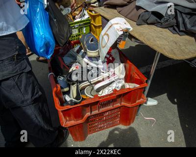 MONTREUIL (Paris), France, Close up, Street Scene, Shopping for Used Vintage Clothing in Flea Market, Suburbs, Shoes Stock Photo