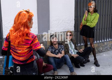 A group of diverse Latino student friends gathered outside the university Stock Photo