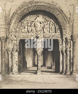 The doorway, V&#xe9;zelay, France, 1915. V&#xe9;zelay  is a historic hill  town in north-cental France, famous for its Romanesque abbey and also for its Basilica of St Mary Magdalene. Stock Photo