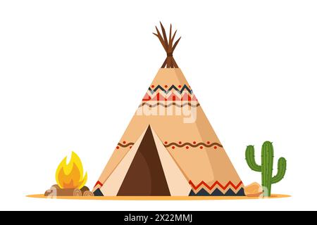 Teepee, lodge or wigwam. Traditional camp, tent style handmade home for indigenous people, Native Americans Stock Vector