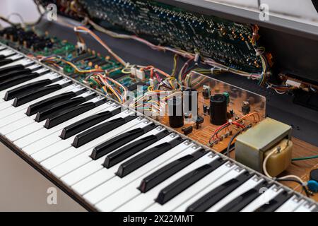 View of an electronic circuit repair board and its components of an electric piano. Concept repair, electronic Stock Photo