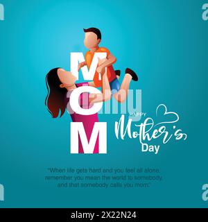 Happy mother's day greeting. Loving Mother rising his son up. Family holiday and togetherness. vector illustration design. Stock Vector