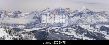 View to Tofane di Rozes, Colfosco, Gardena Pass, Passo Gardena, South Tyrol, Alto Adige, Italy Stock Photo