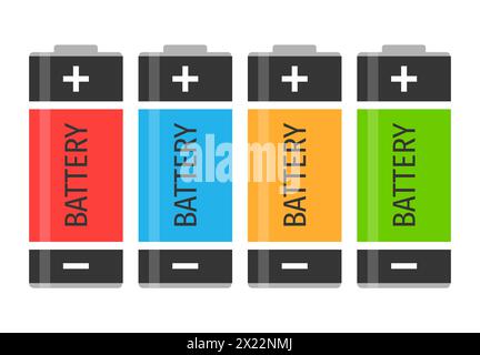 A set of four colorful batteries. Vector illustration Stock Vector