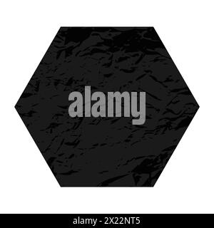 Scratched hexagon. Dark figure with distressed grunge texture isolated on white background. Vector illustration. Stock Vector