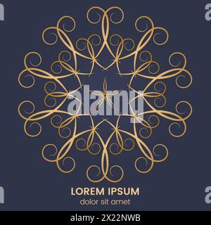 Vintage geometric circular element. Vector gold monogram on dark blue background. Vector illustration Stock Vector