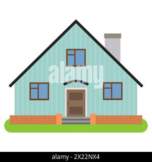 Private house with chimney on a white background. Vector illustration. Stock Vector