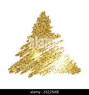 Golden paint hand drawn glittering triangle on a white background. Background with gold sparkles and glitter effect. Empty space for your text.  Vecto Stock Vector