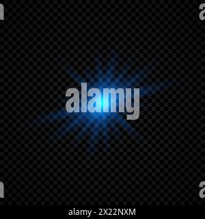 Light effect of lens flares. Blue glowing lights starburst effects with sparkles on a transparent background. Vector illustration Stock Vector