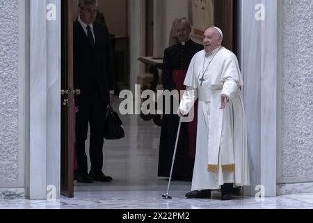 Vatican City, Vatican, 19 April 2024. Pope Francis meets the students of the National Italian Network of Peace Schools in the Paul VI hall at the Vatican. Maria Grazia Picciarella/Alamy Live News Stock Photo