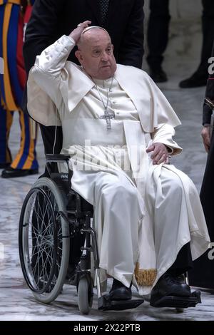 Vatican City, Vatican, 19 April 2024. Pope Francis meets the students of the National Italian Network of Peace Schools in the Paul VI hall at the Vatican. Maria Grazia Picciarella/Alamy Live News Stock Photo