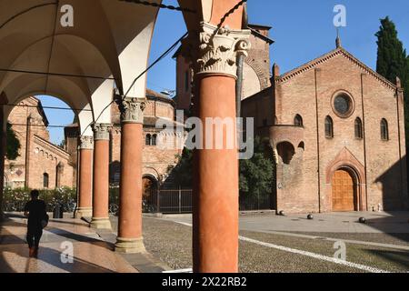 Piazza Santo Stefano is a well-known and picturesque square in Bologna with the Basilica di Santo Stefano consisting of seven churches of San Petronio Stock Photo