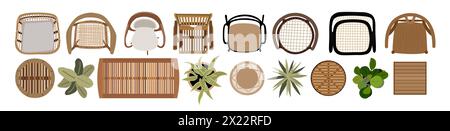 Set of patio furniture top view icons. Stock Vector