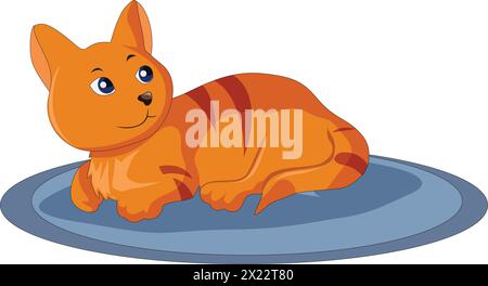 Cute cat sitting on a rug vector illustration Stock Vector