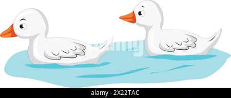 Cute ducklings swimming in the pond vector illustration Stock Vector