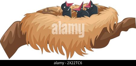 Cute chicks sitting on a nest vector illustration Stock Vector
