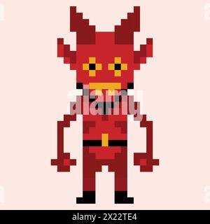 Pixel devil or demon icon. 8 bit evil character for video games and applications. Stock Vector