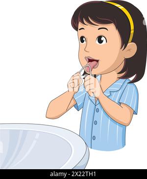 Cute girl flossing her teeth vector illustration Stock Vector