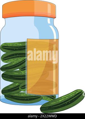 Vector cucumbers and pickle in a glass jar Stock Vector
