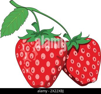 Vector realistic red ripe strawberries with ripe leaves Stock Vector