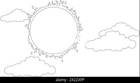 Sun and clouds outline vector illustration Stock Vector