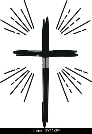 Christian cross sign hipster sun starburst circle retro vintage design Stock Vector