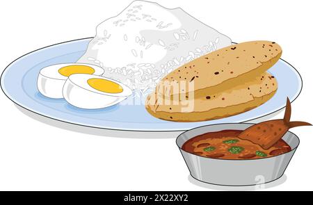 Vector illustration showing eggs, fish, rice, etc Stock Vector