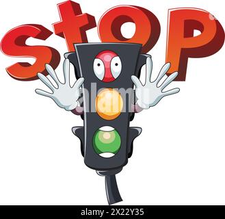 Vector illustration showing traffic lights in cartoon style indicating stop Stock Vector